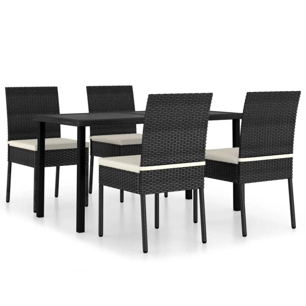 5 pcs conjunto de jantar para jardim vime PE preto | Material Impermeável