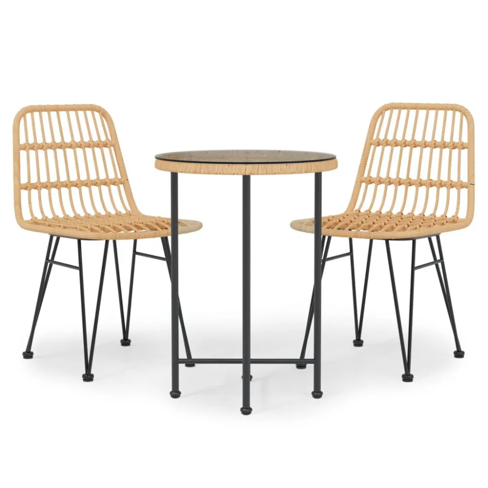 3 pcs conjunto de jantar para jardim vime PE | Material Impermeável
