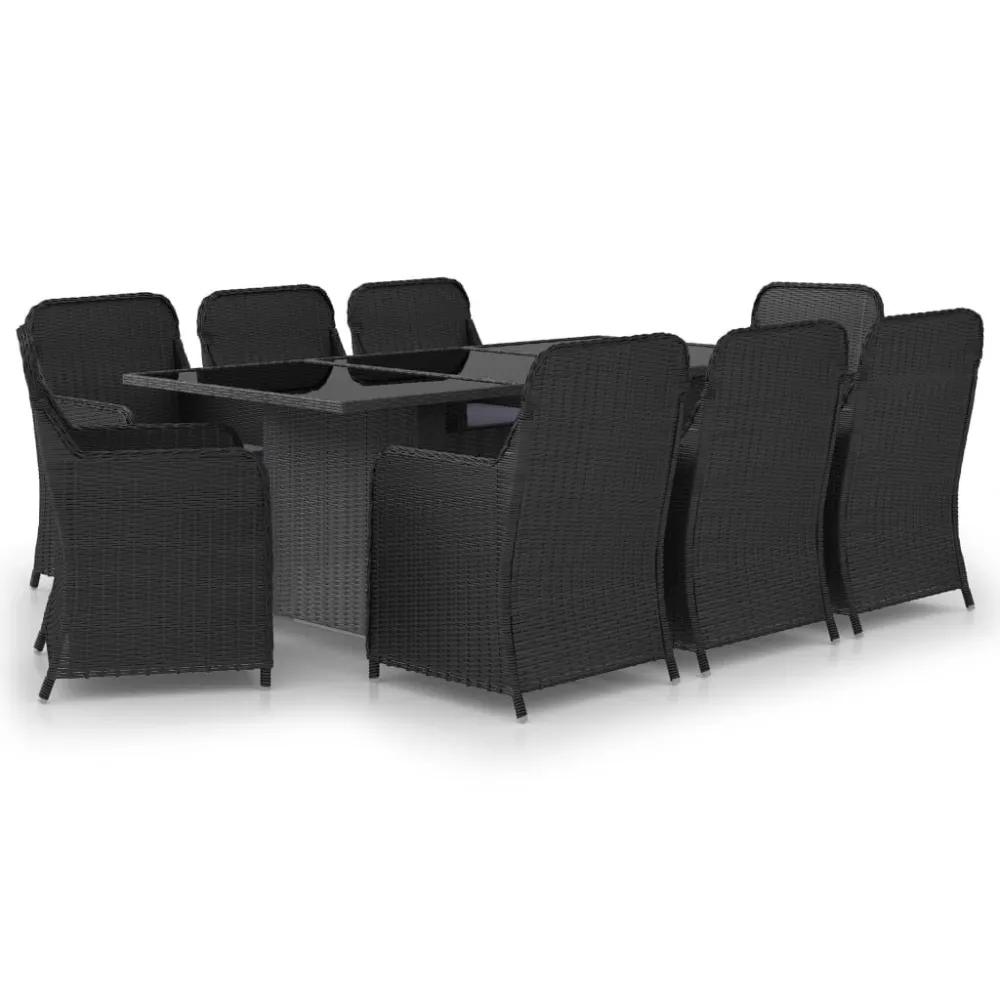 9 pcs conjunto de jantar para jardim vime PE preto com Garantia de 1 Ano