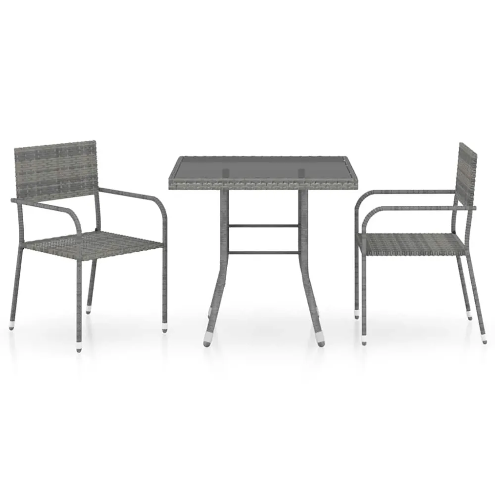 3 pcs conjunto de jantar para jardim vime PE antracite e cinza com Garantia de 1 Ano