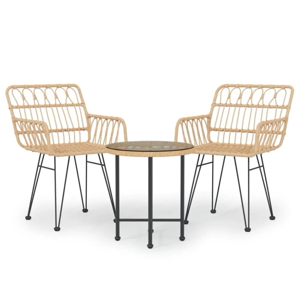 3 pcs conjunto de jantar para jardim vime PE com Garantia de 1 Ano