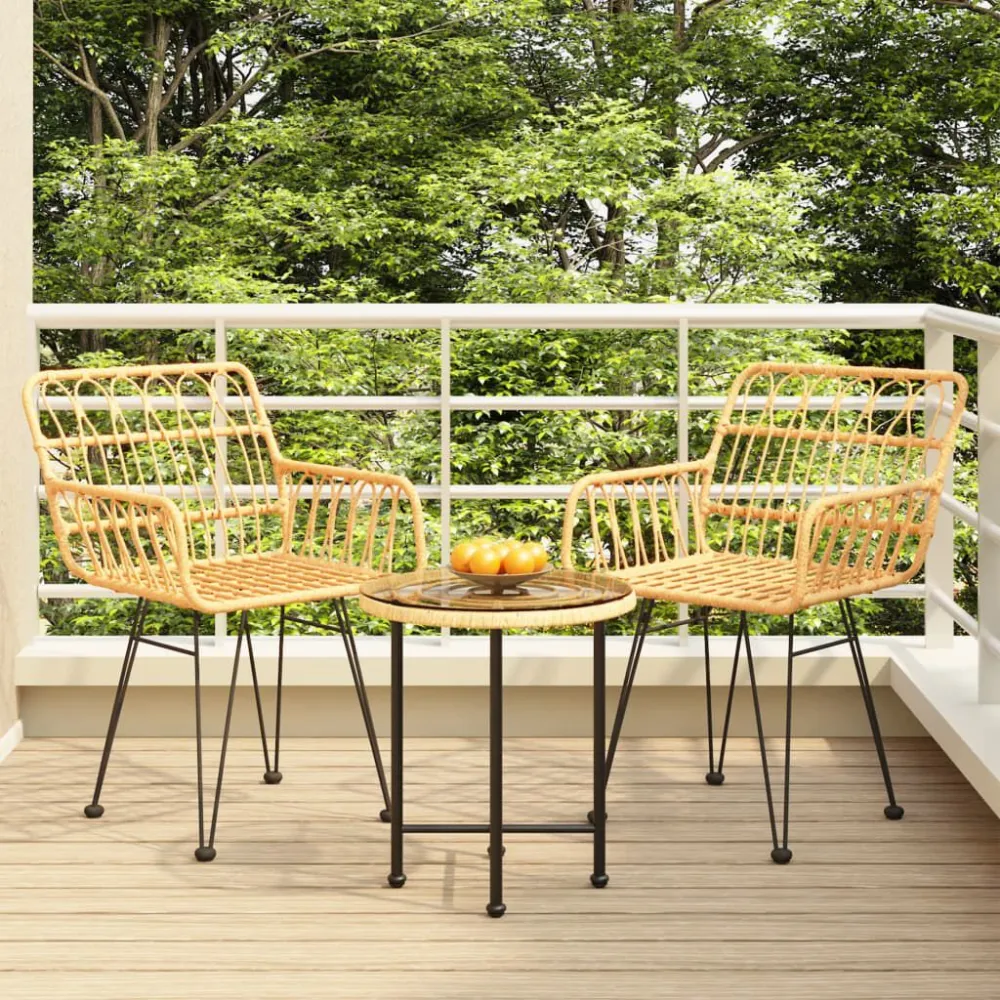 3 pcs conjunto de jantar para jardim vime PE com Garantia de 1 Ano
