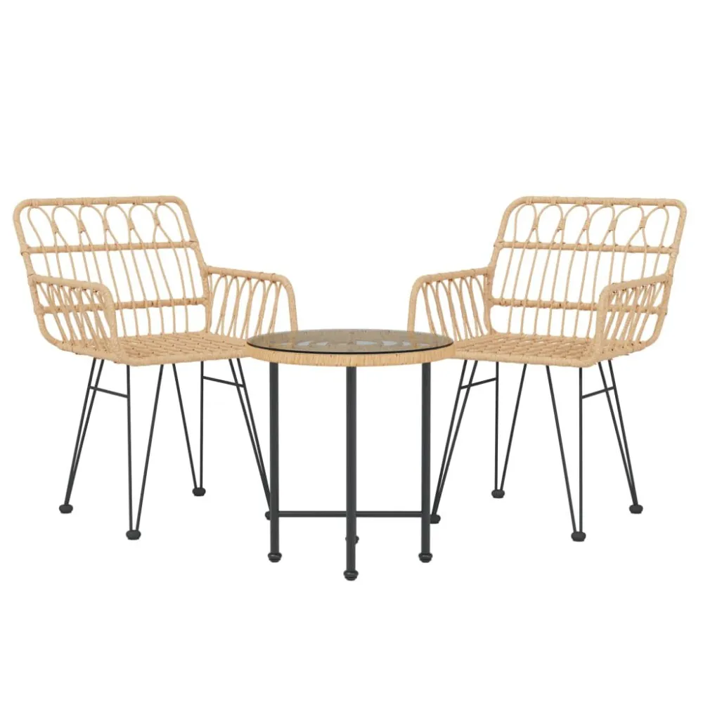 3 pcs conjunto de jantar para jardim vime PE com Garantia de 1 Ano