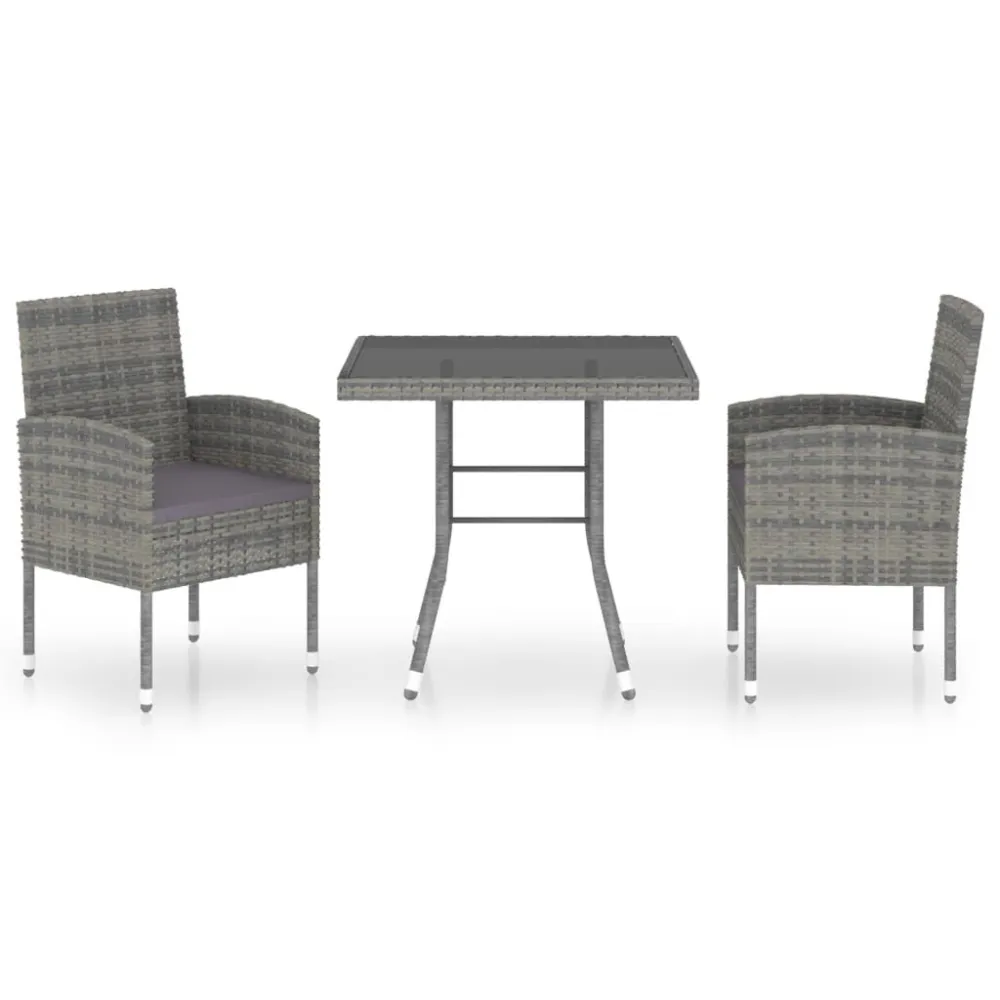 3 pcs conjunto de jantar para jardim vime PE antracite | Material Impermeável