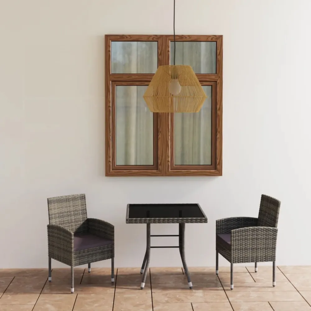 3 pcs conjunto de jantar para jardim vime PE antracite | Material Impermeável