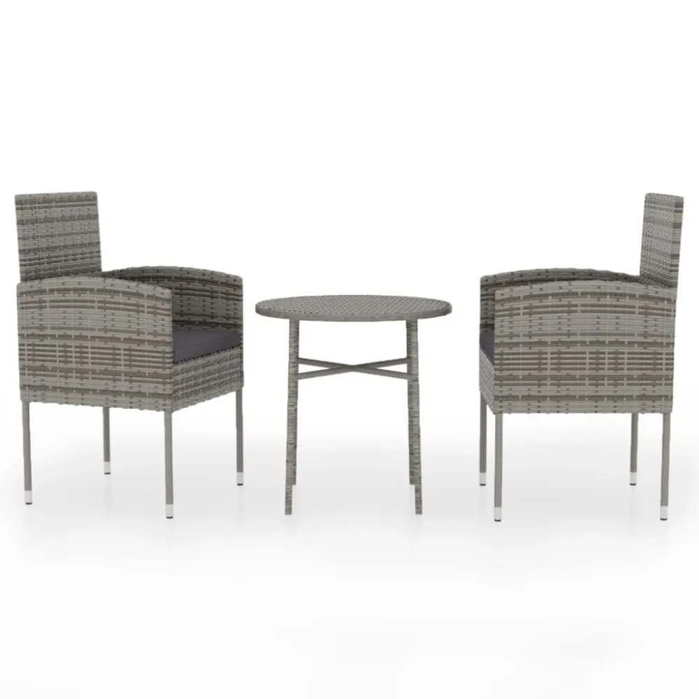 3 pcs conjunto de jantar para jardim vime PE antracite | Material Impermeável