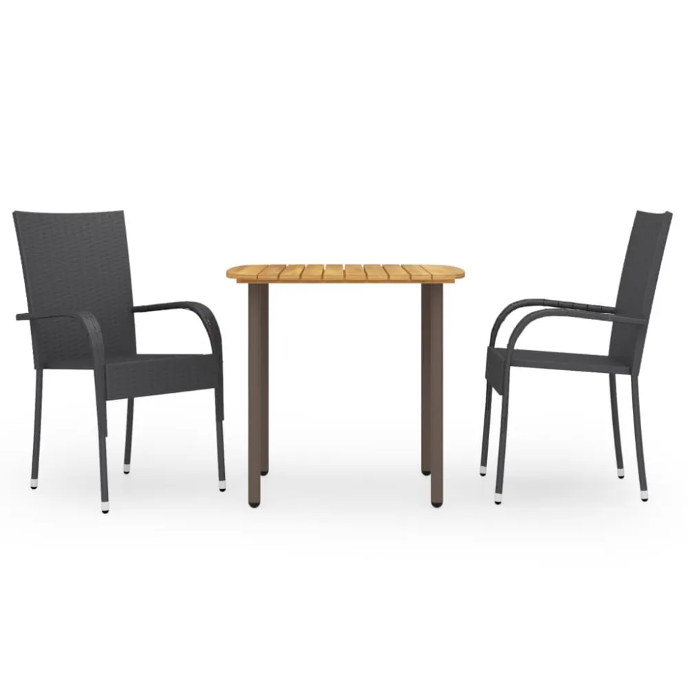 3 pcs conjunto de jantar para jardim vime PE preto | Material Impermeável