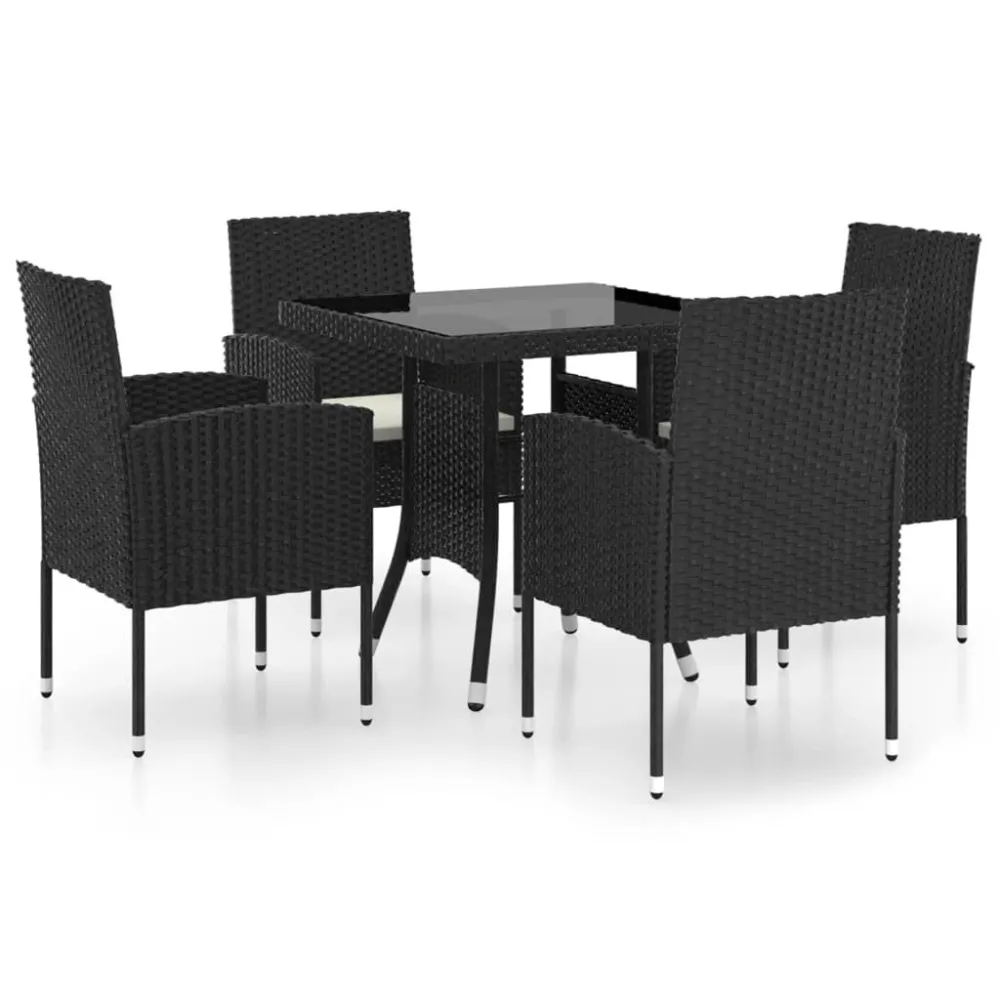 5 pcs conjunto de jantar para jardim vime PE preto | Material Impermeável