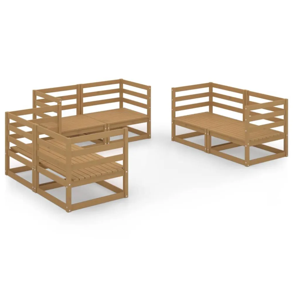 6 pcs conjunto lounge de jardim pinho firme castanho mel | Material Impermeável