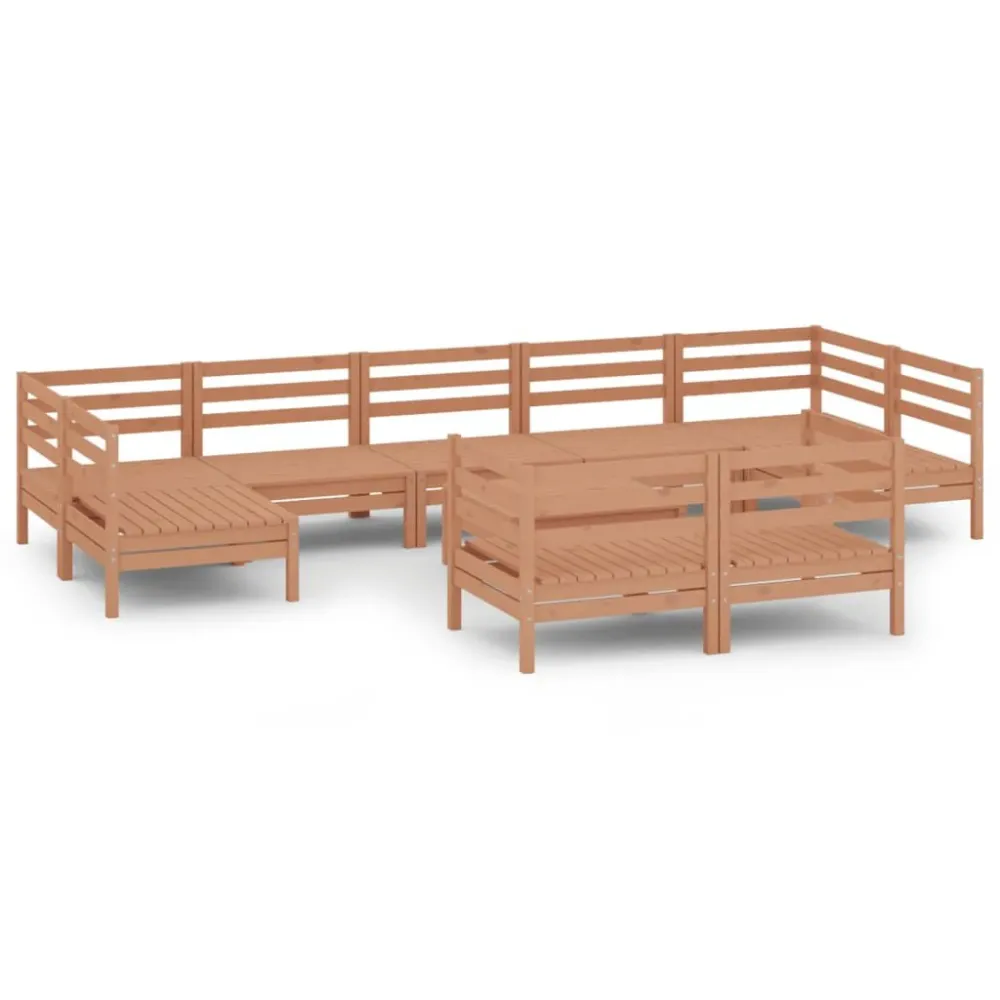 10 pcs conjunto lounge de jardim pinho maciço castanho mel | Material Impermeável