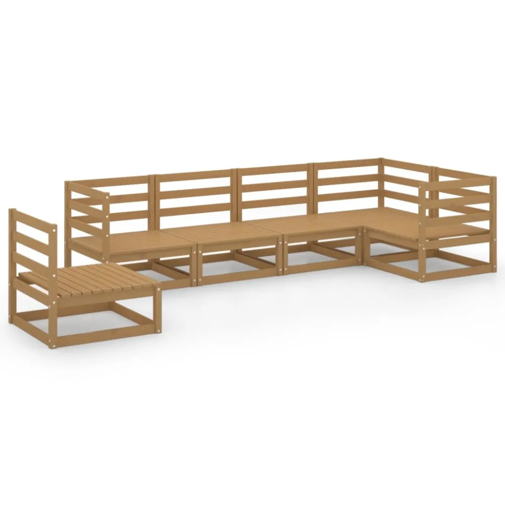 6 pcs conjunto lounge de jardim pinho maciço castanho mel | Material Impermeável