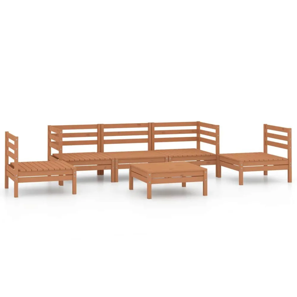 6 pcs conjunto lounge de jardim pinho maciço castanho mel com Garantia de 1 Ano