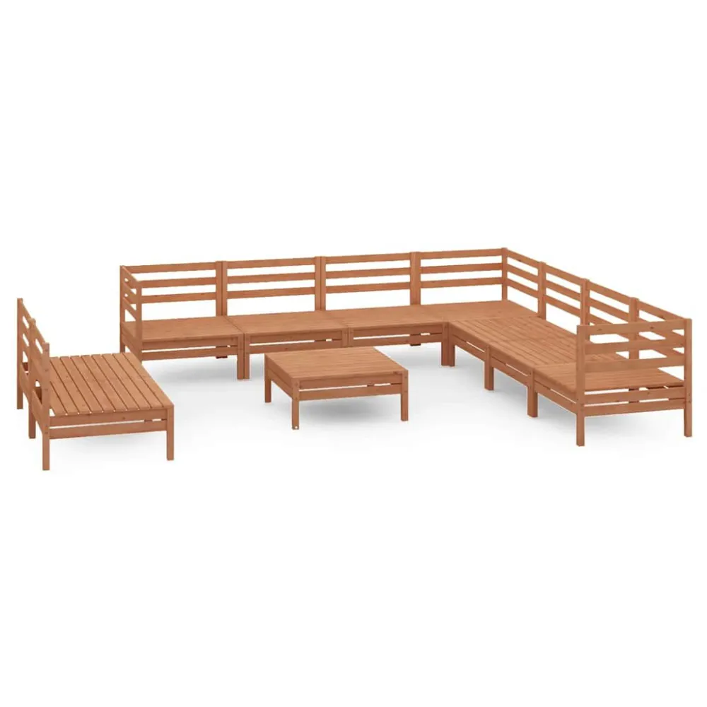 10 pcs conjunto lounge de jardim pinho maciço castanho mel | Material Impermeável