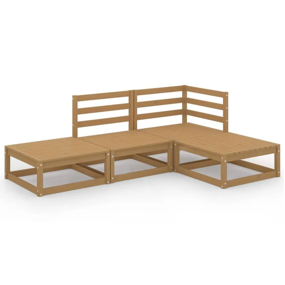 4 pcs conjunto lounge de jardim pinho maciço castanho mel com Garantia de 1 Ano