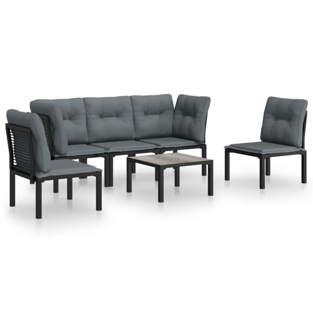 6 pcs conjunto lounge de jardim vime PE preto e cinzento | Material Impermeável