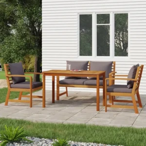 4 peças conj. jantar jardim com almofadões madeira acácia maciç | Material Impermeável
