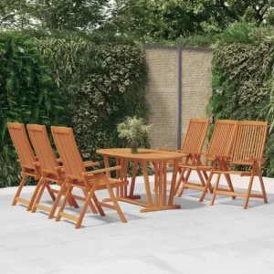 7 peças conj. jantar para jardim madeira de eucalipto maciç | Material Impermeável
