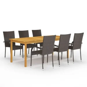 7 peças conjunto de jantar para jardim castanho | Material Impermeável