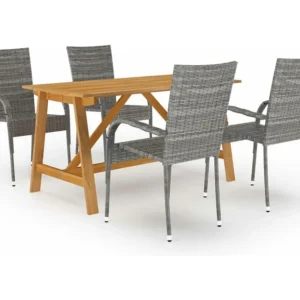 5 peças conjunto de jantar para jardim cinzento | Material Impermeável