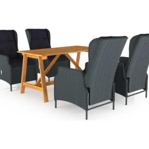 5 peças conjunto de jantar para jardim cinzento-escuro | Material Impermeável
