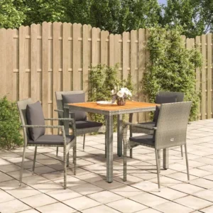 5 peças conjunto de jantar para jardim com almofadões vime PE cinza | Material Impermeável