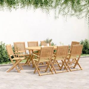 9 peças conjunto de jantar para jardim madeira de acácia maciç | Material Impermeável