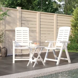 3 peças conjunto de jantar para jardim polipropileno branco com Garantia de 1 Ano