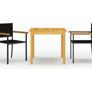 3 peças conjunto de jantar para jardim preto | Material Impermeável