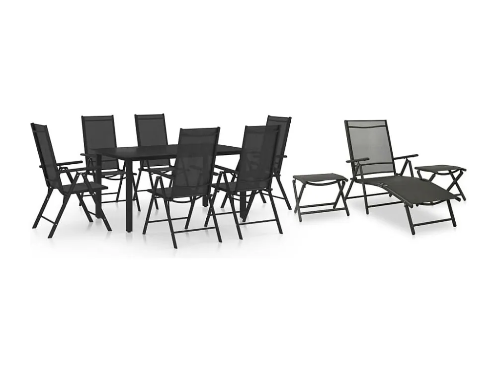 10 peças conjunto de jantar para jardim preto e antracite | Material Impermeável