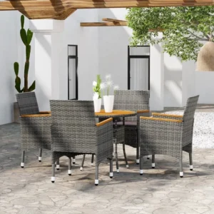 5 peças conjunto de jantar para jardim vime PE cinzento com Garantia de 1 Ano