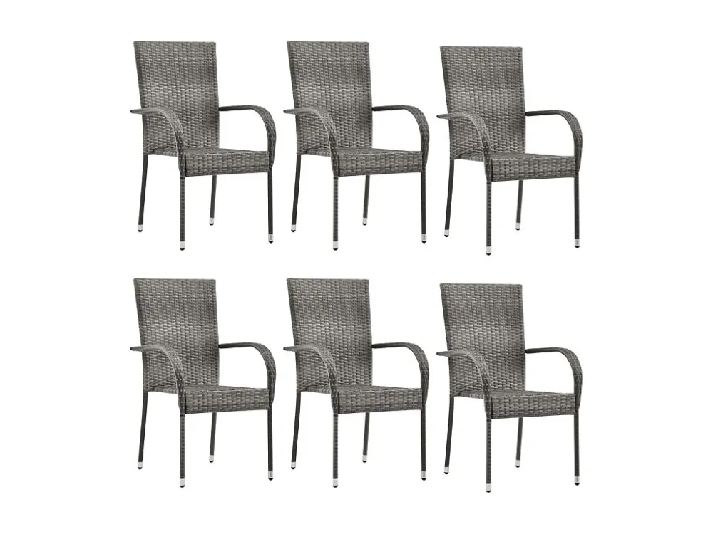 7 peças conjunto de jantar para jardim vime PE cinzento | Material Impermeável