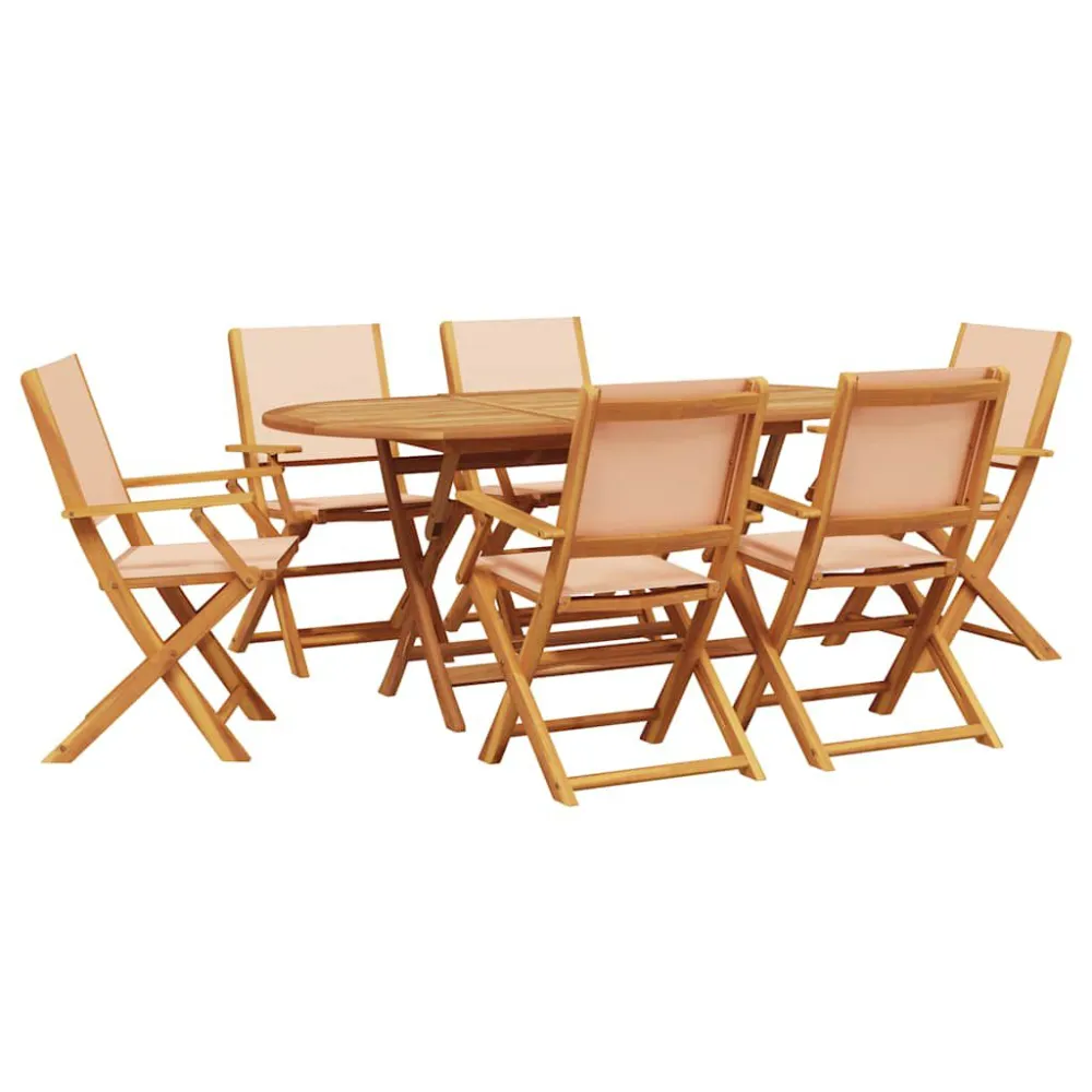 Portátil e Dobrável 7 pcs conjunto jantar jardim tecido/madeira maciç bege
