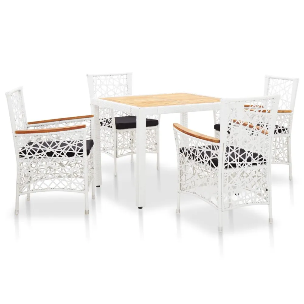 Portátil e Dobrável 5 pcs conjunto de jantar para exterior vime PE branco