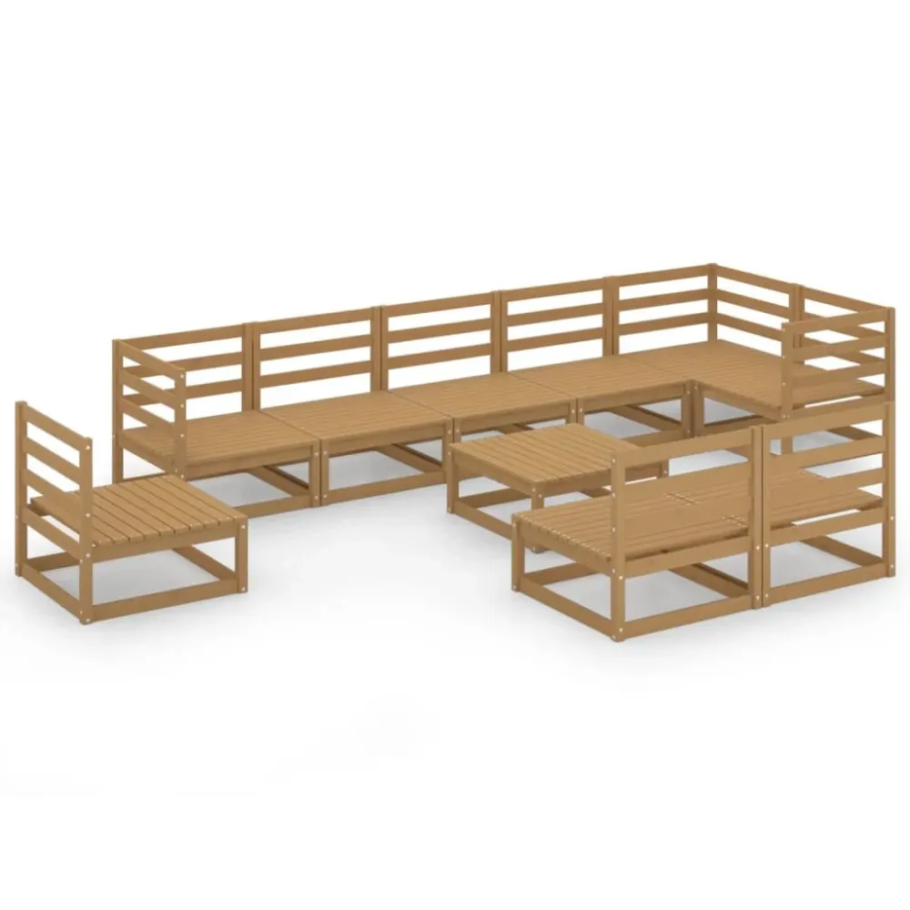 Portátil e Dobrável 10 pcs conjunto lounge de jardim pinho maciço castanho mel