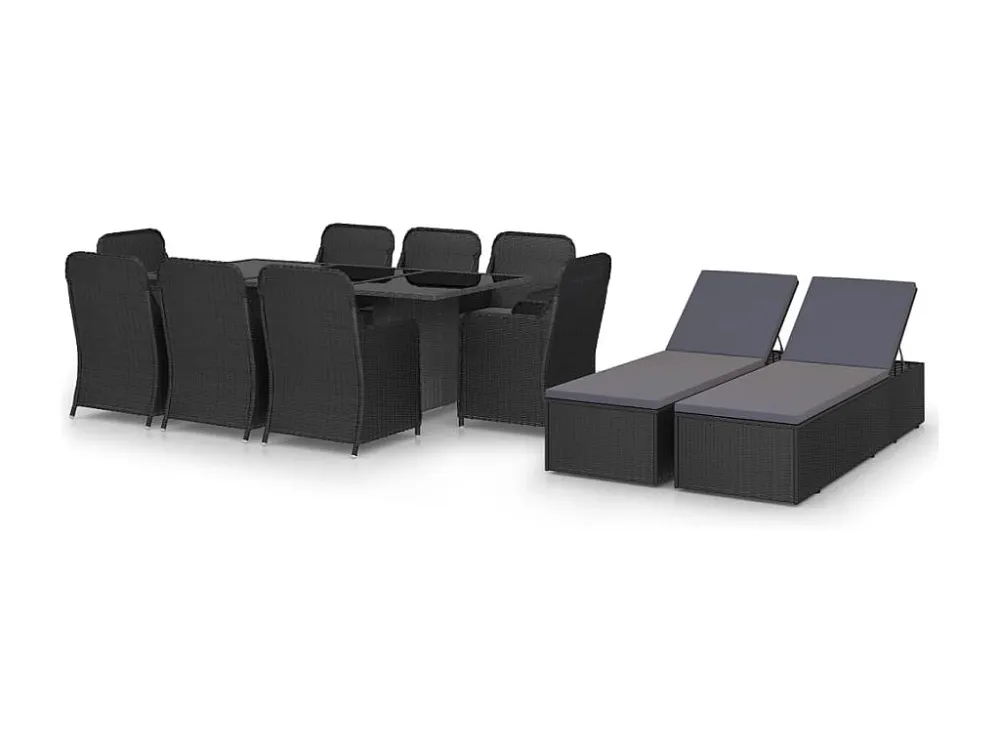 Portátil e Dobrável 11 peças conjunto de jantar para jardim vime PE preto