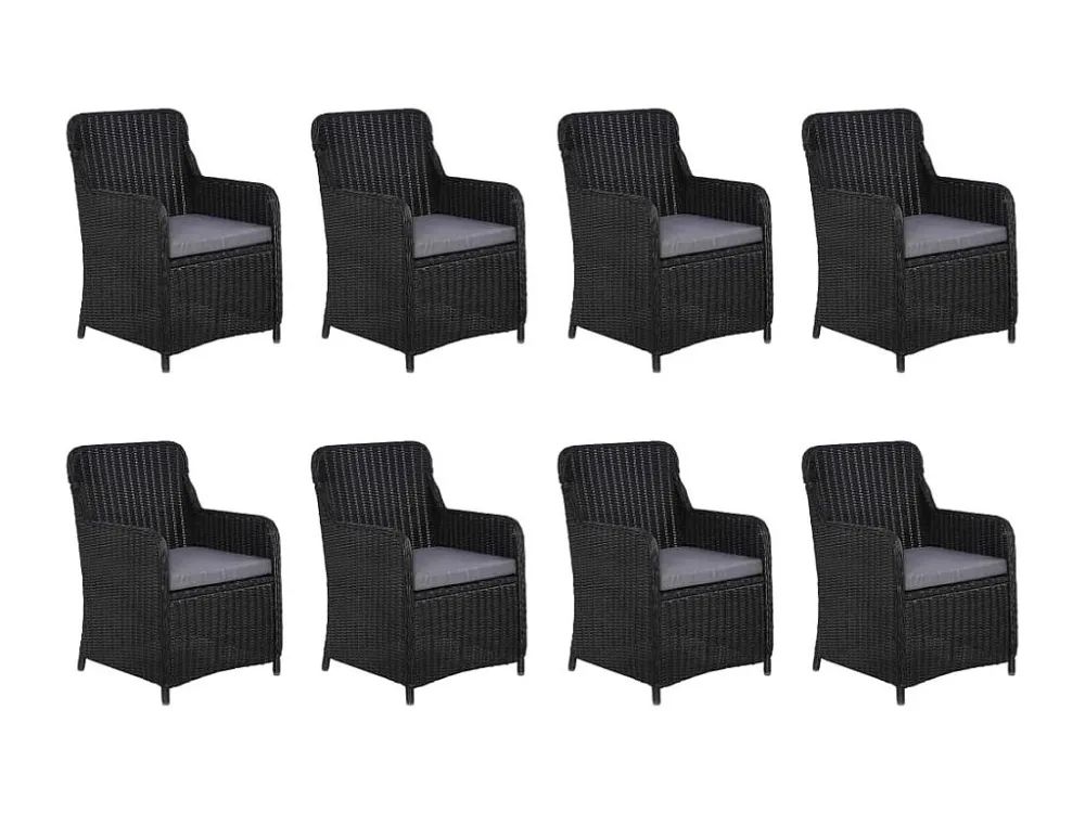 Portátil e Dobrável 11 peças conjunto de jantar para jardim vime PE preto