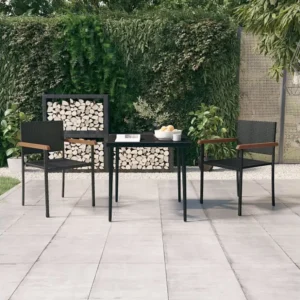 Portátil e Dobrável 3 peças conjunto de jantar para jardim preto