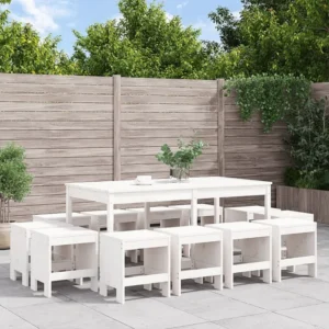 Portátil e Dobrável 13 peças conjunto de jantar para jardim pinho maciço branco