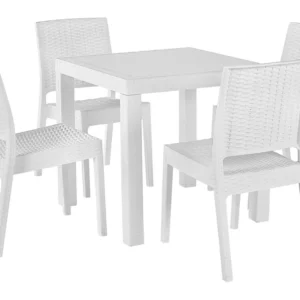 Premium Resistente à Intempérie Conjunto de jardim com mesa e 4 cadeiras brancas FOSSANO