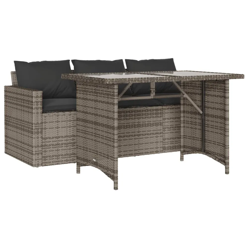 Premium Resistente à Intempérie 2 pcs conjunto de jantar para jardim com almofadões vime PE cinza