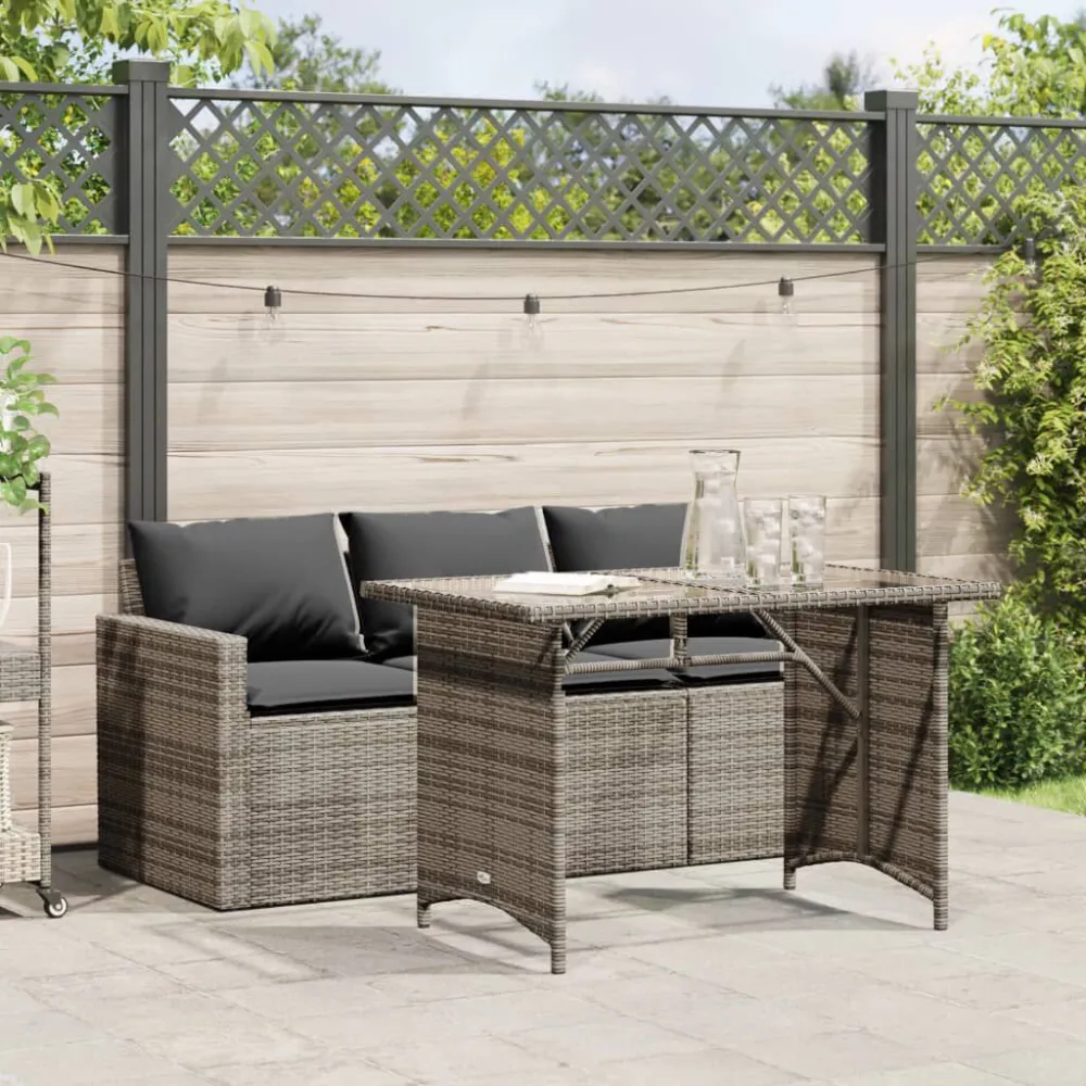 Premium Resistente à Intempérie 2 pcs conjunto de jantar para jardim com almofadões vime PE cinza