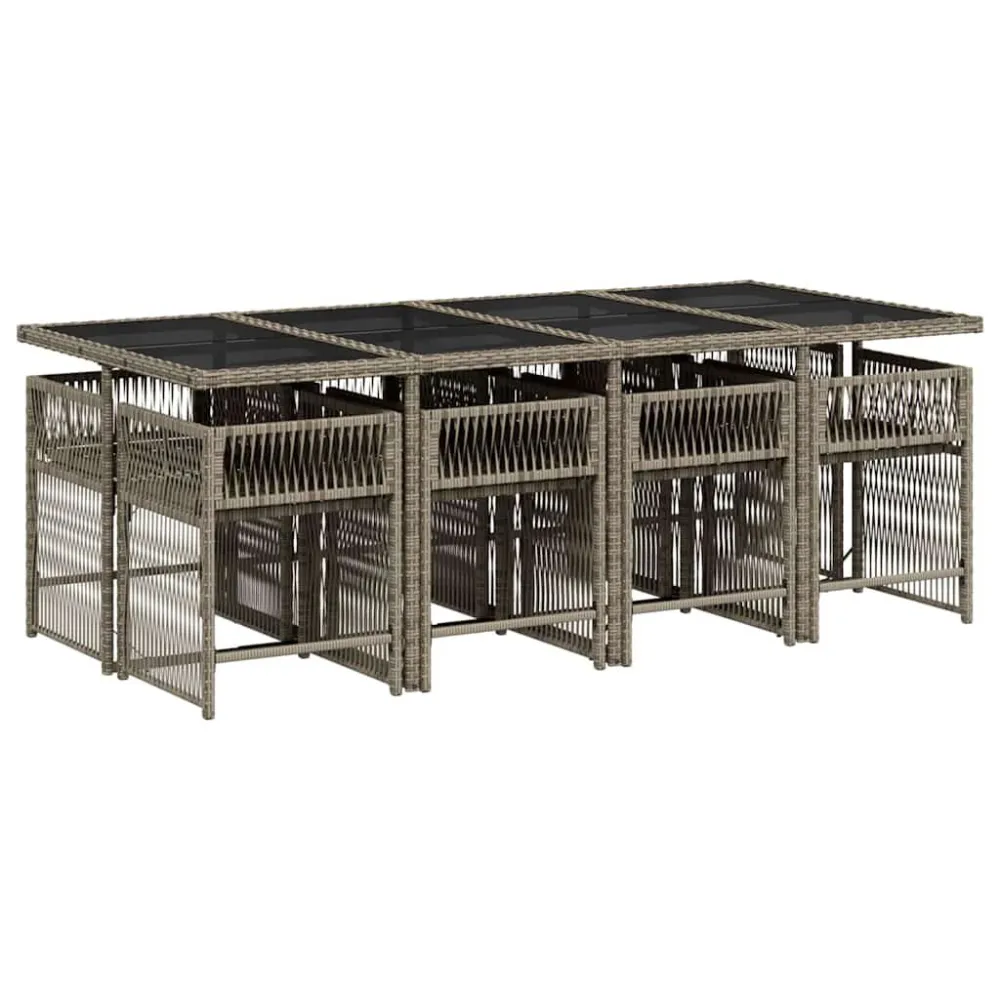 Premium Resistente à Intempérie 9 pcs conjunto de jantar para jardim com almofadões vime PE cinza