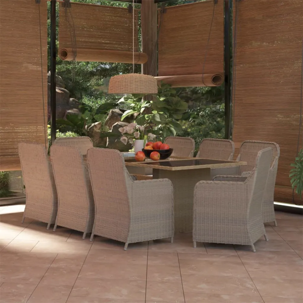 Premium Resistente à Intempérie 9 pcs conjunto de jantar para jardim vime PE castanho