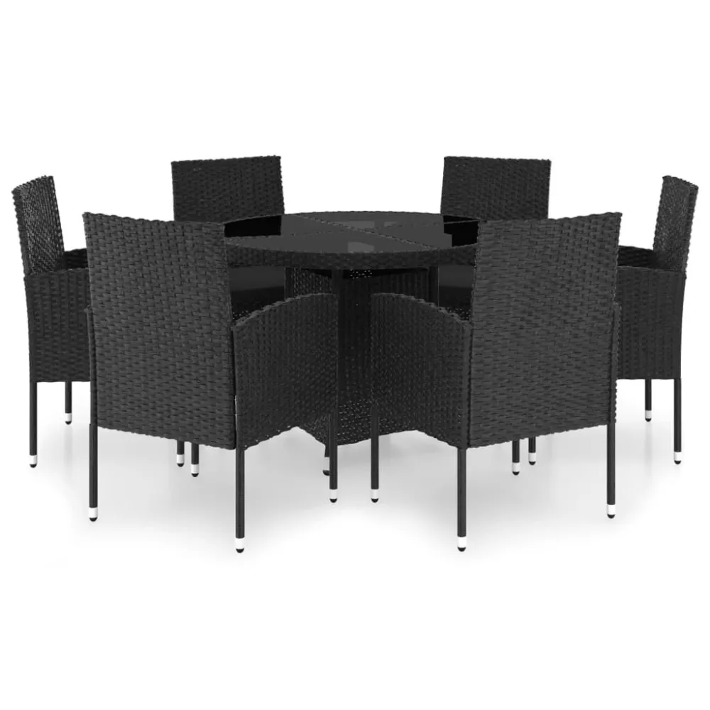 Premium Resistente à Intempérie 7 pcs conjunto de jantar para jardim vime PE preto