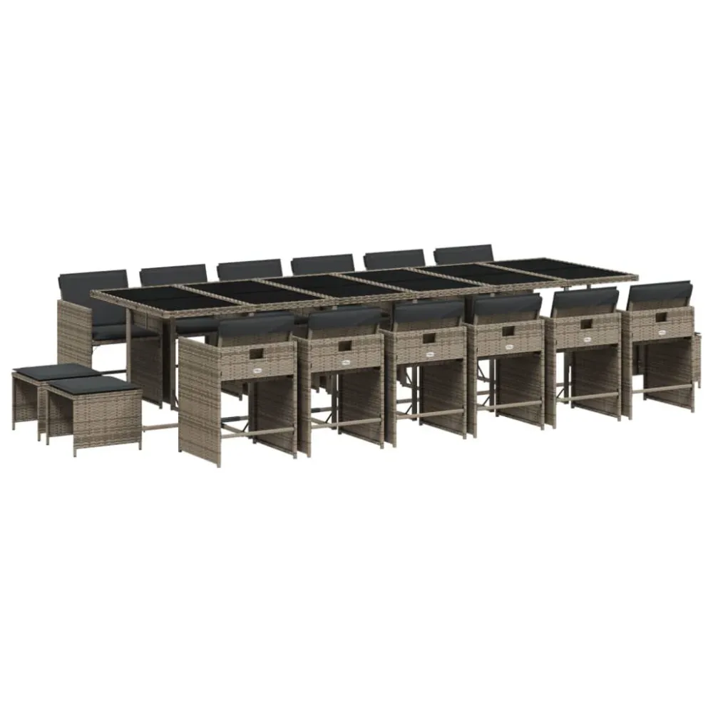 Premium Resistente à Intempérie 17 pcs conjunto de jantar para jardim com almofadões vime PE cinza