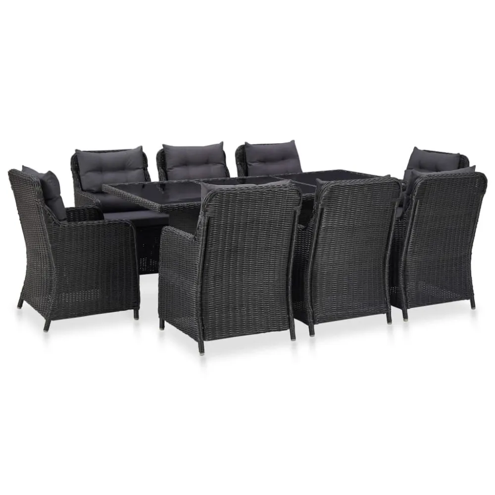 Premium Resistente à Intempérie 9 pcs conjunto de jantar para jardim vime PE preto