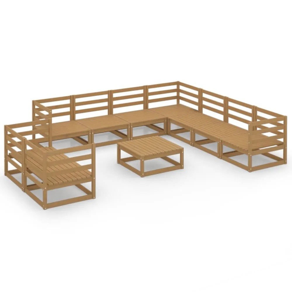 Premium Resistente à Intempérie 10 pcs conjunto lounge de jardim pinho maciço castanho mel