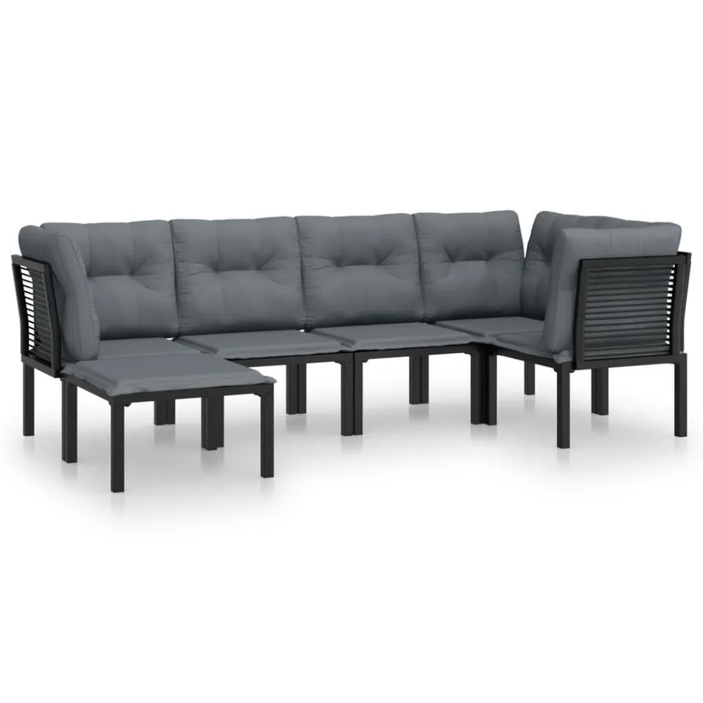 Premium Resistente à Intempérie 6 pcs conjunto lounge de jardim vime PE preto e cinzento