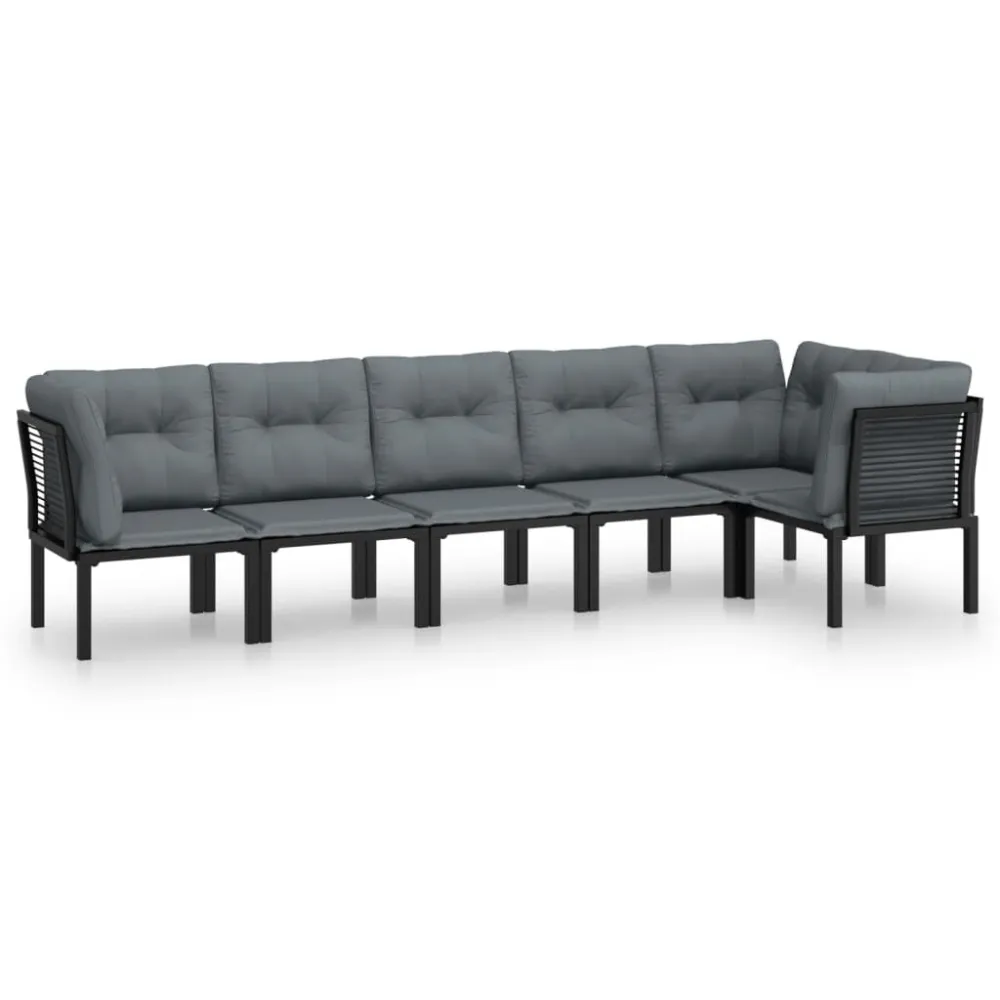 Premium Resistente à Intempérie 6 pcs conjunto lounge de jardim vime PE preto e cinzento