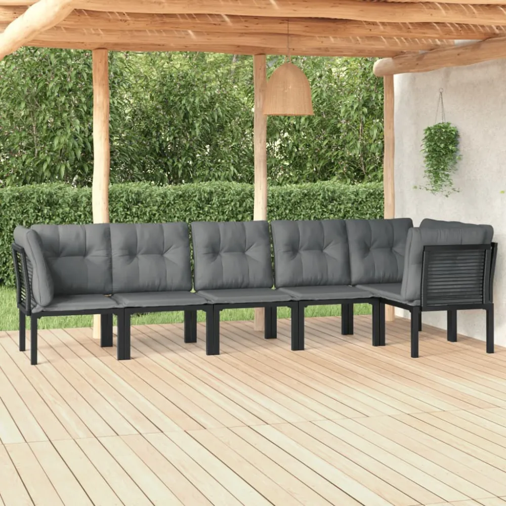 Premium Resistente à Intempérie 6 pcs conjunto lounge de jardim vime PE preto e cinzento